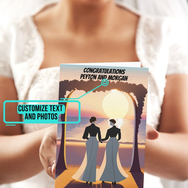 Carte Deux Mariées Jour de Mariage au coucher du soleil  (This lovely card is for that lesbian couple who have entered marriage.)
