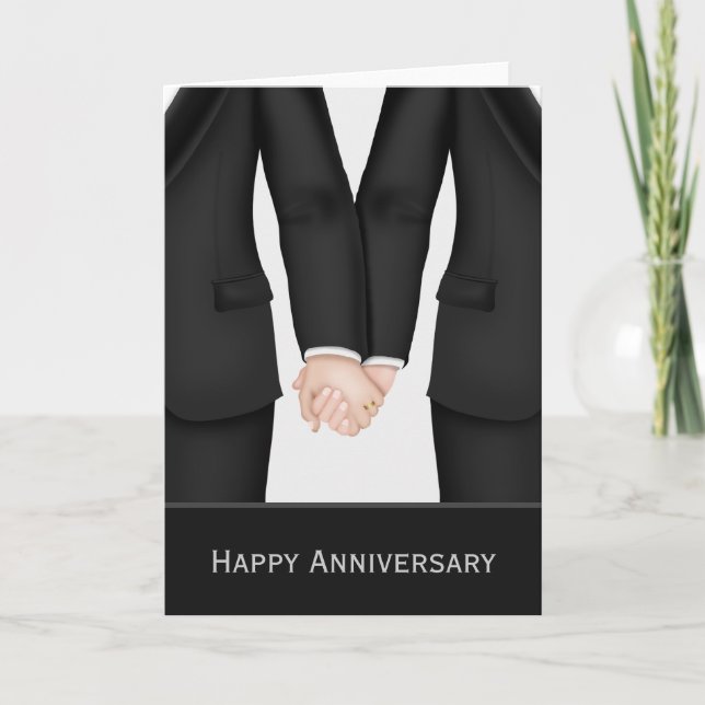 Carte Deux mariés en costumes Anniversaire de mariage (Devant)