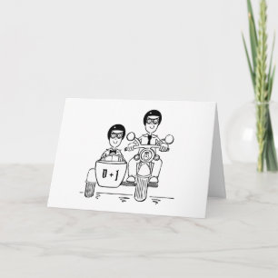 Carte Deux mariés moto et side-car mariage