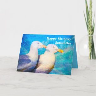 Carte Deux mouettes Aquarelle Nom Joyeux Anniversaire