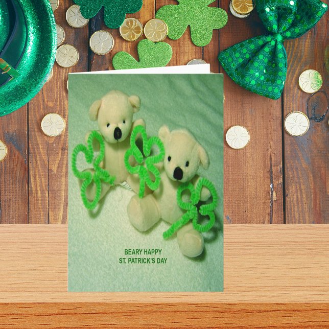 Carte Deux Nounours avec Shamrock (Two Teddy Bears with Shamrocks Card)