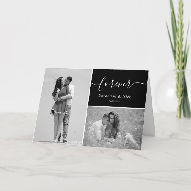 Carte Deux photos personnalisées noir et blanc pour chaq (Devant)