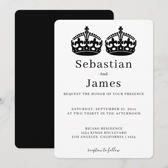 Carte Deux Rois Font Un Mariage Gay À Thème De Couronne  (Devant / Derrière)