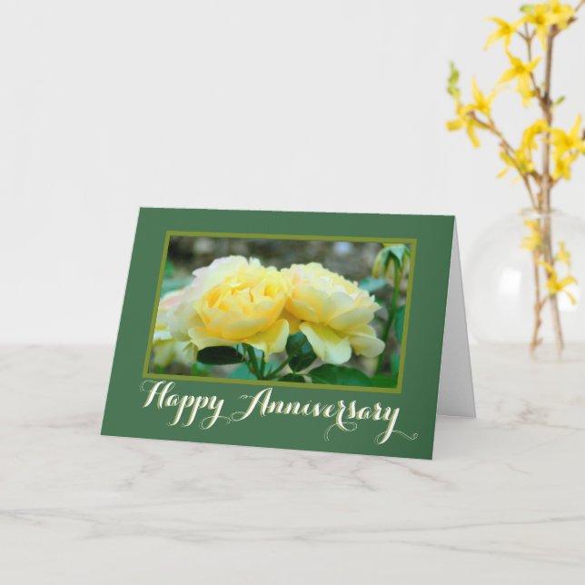CARTE DEUX ROSES JAUNES/HEUREUX ANNIVERSAIRE (Fleur jaune)