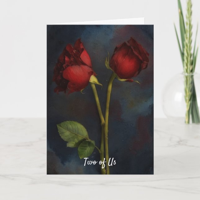 Carte Deux roses rouges s'aiment ensemble  (Devant)