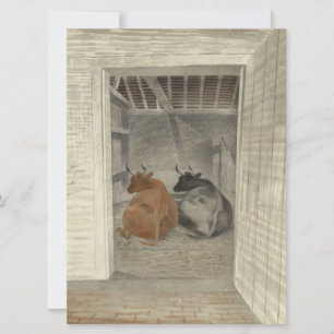 Carte Deux vaches dans une stabilité (par Eric Ravilious