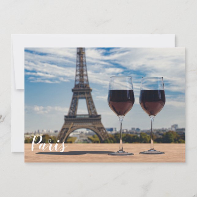 Carte Deux verres de vin avec la tour Eiffel (Devant)
