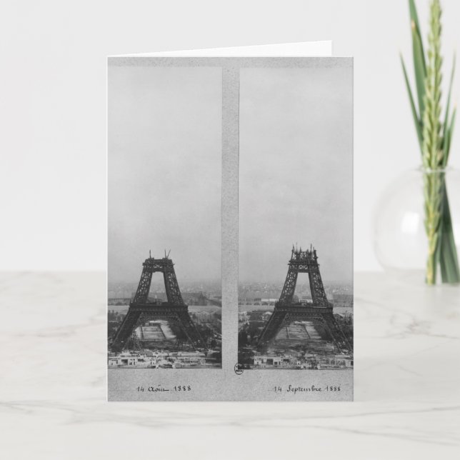 Carte Deux vues sur la construction de l'Eiffel (Devant)