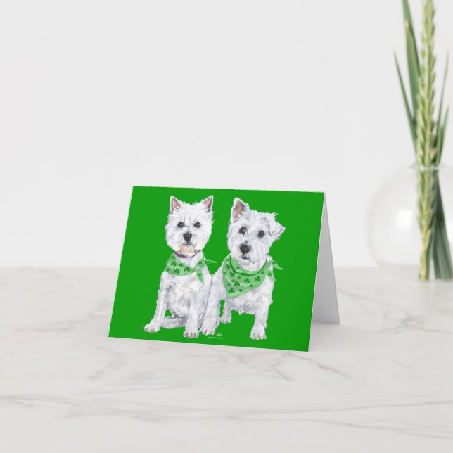 Carte Deux Westies assis sur le Jour de la Saint Patrick (Devant)