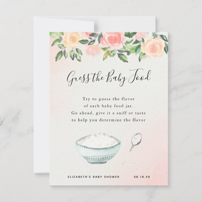 Carte Devinez la nourriture pour bébés | Jeu Baby shower (Devant)