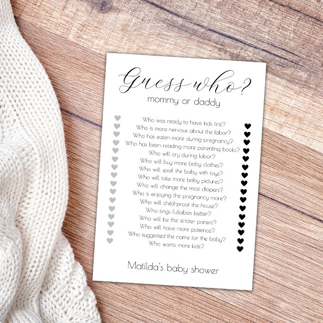 Carte Devinez Qui Maman Ou Papa Jeux De Baby shower Mini (guess who mom or dad baby shower game who said it mommy or daddy baby shower games minimalist)