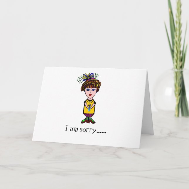 Carte d'excuses drôle avec fille mignonne (Devant)