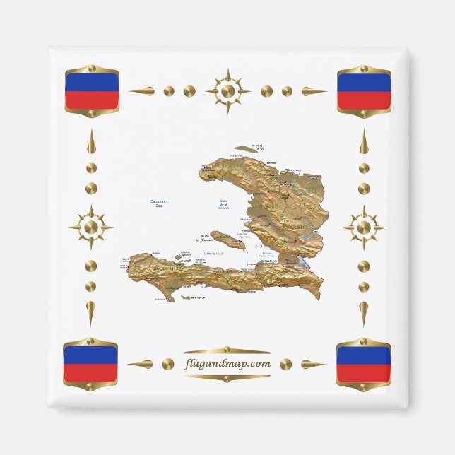 Carte d'Haïti + Magnet des drapeaux (Devant)