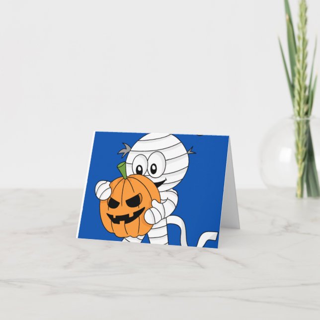 Carte d'Halloween avec citrouille et momie (Devant)