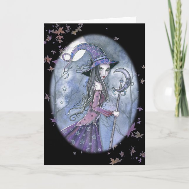 Carte d'Halloween avec sorcière violette par Molly (Devant)