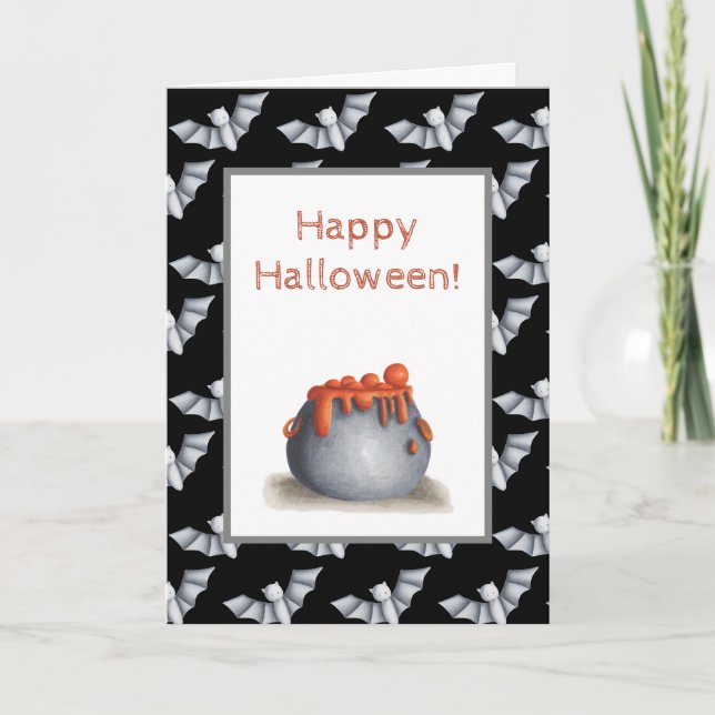 Carte d'Halloween avec un chaudron et un arrière - (Devant)
