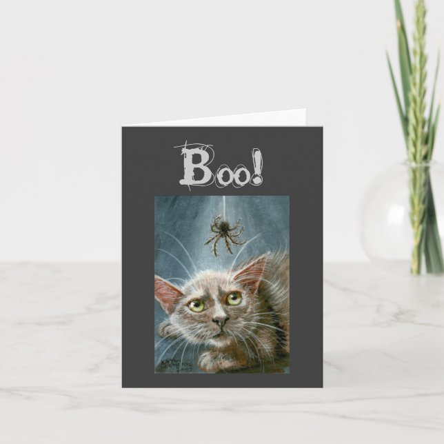 Carte d'Halloween, Chat et Araignée, Boo ! (Devant)