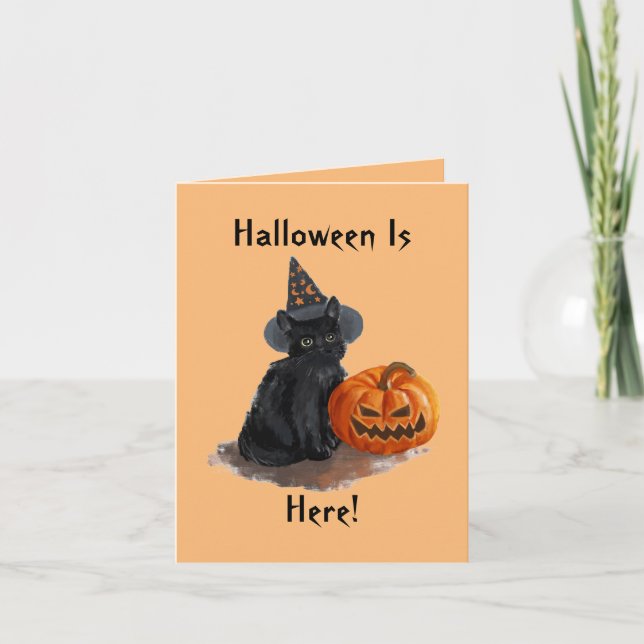 Carte d'Halloween Chat Sorcière vintage (Devant)