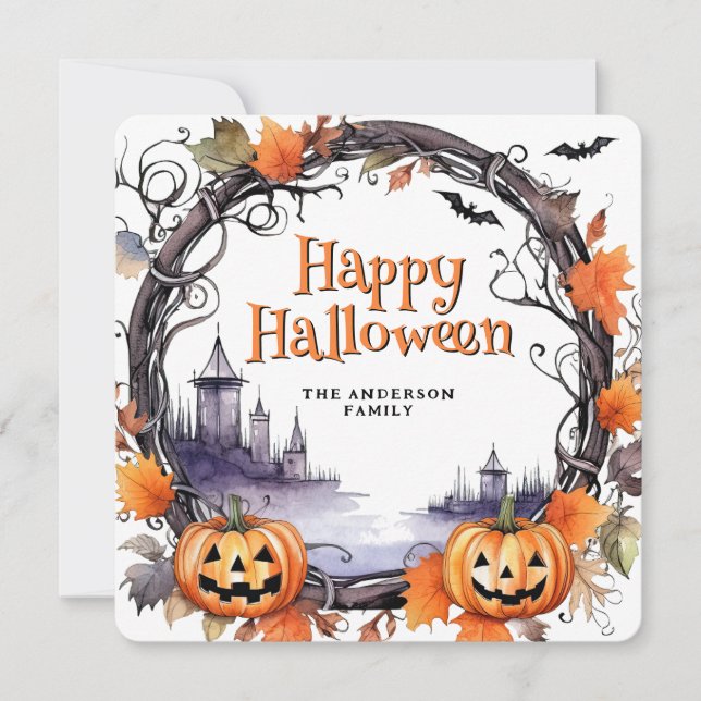 Carte d'Halloween citrouille Bats Watercolor (Devant)