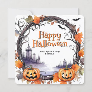 Carte d'Halloween citrouille Bats Watercolor