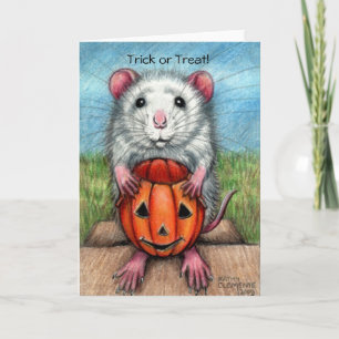 Carte d'Halloween Citrouille de Rat, Trick ou Trea