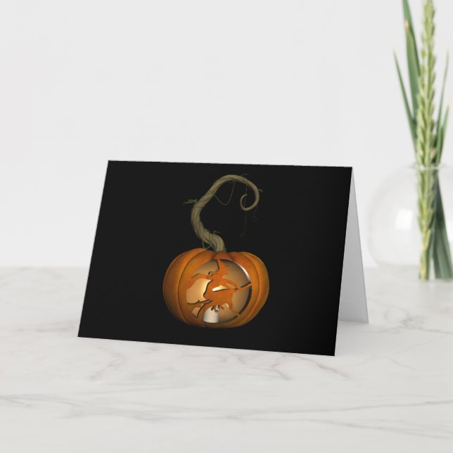 Carte d'Halloween Citrouille sculpté en sorcière v (Devant)