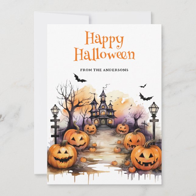 Carte d'Halloween Citrouille Watercolor (Devant)
