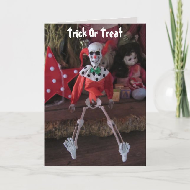 Carte d'Halloween Clown effrayant squelette poupée (Devant)