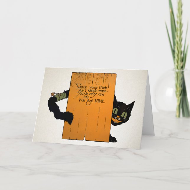 Carte d'Halloween de chat noir rétro (Devant)