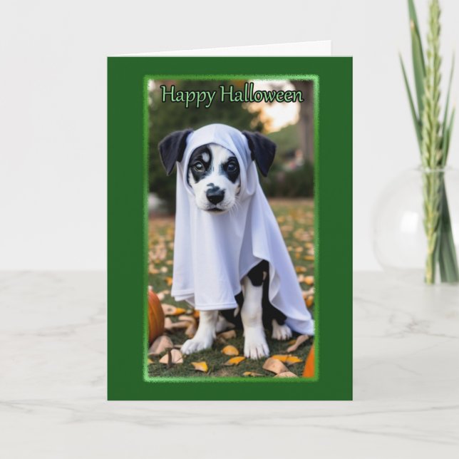 Carte d'Halloween de chiot fantôme mignon (Devant)