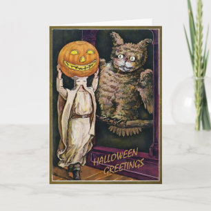 Carte d'Halloween de Chouette vintage