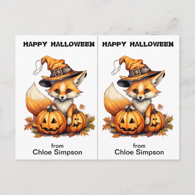 Carte d'Halloween de l'école Cute Fox Crow (Devant)