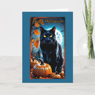 Carte d'Halloween de Pleine lune de chat noir