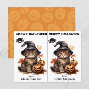 Carte d'Halloween de sorcière Kitty Cat School
