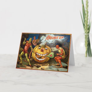 Carte d'Halloween du Citrouille vintage Devils
