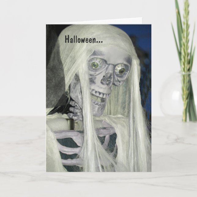 Carte d'Halloween éffrayante avec squelette (Devant)
