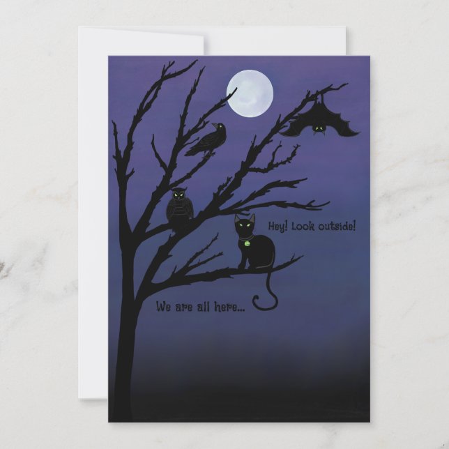 Carte d'Halloween éffrayante de chat-raven-owl-bat (Devant)