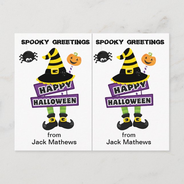 Carte d'Halloween éffrayante sorcière salutations  (Devant)