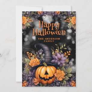 Carte d'Halloween florale Casquette Jack O'Lantern