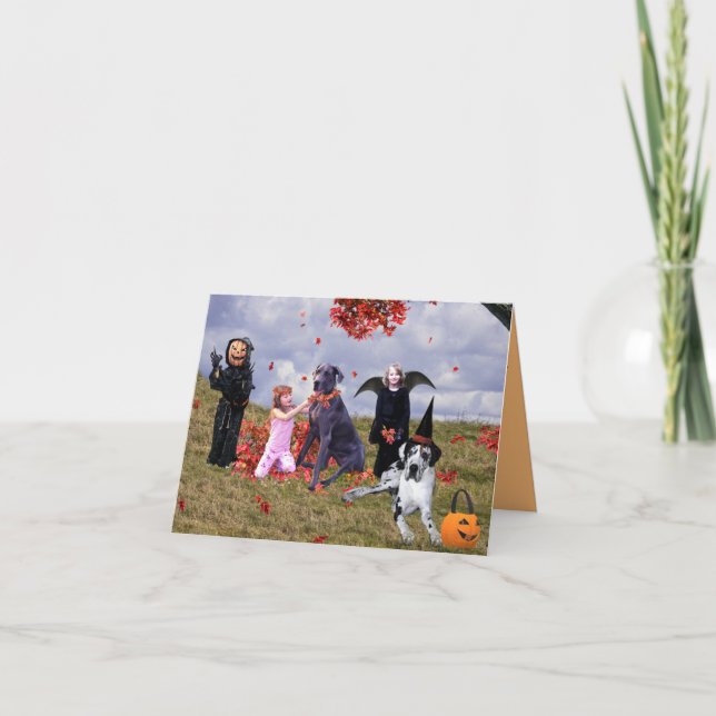 Carte d'Halloween Grands Danois et enfants (Devant)