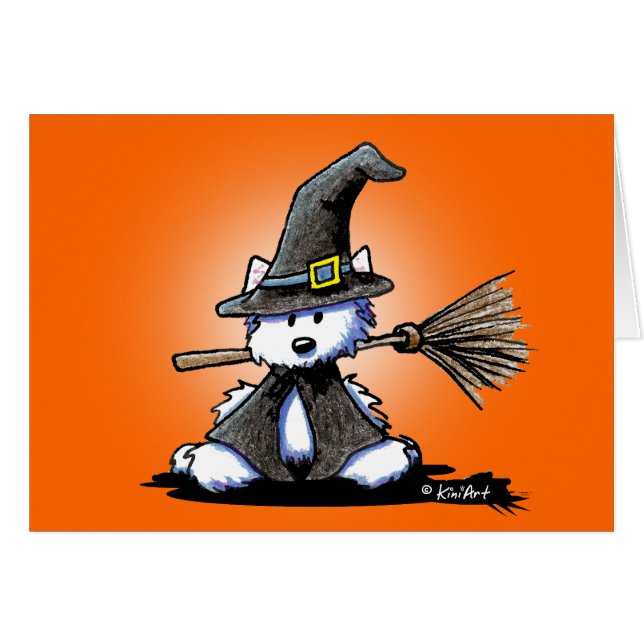 Carte d'Halloween KiniArt Westie Witch (Devant Horizontal)