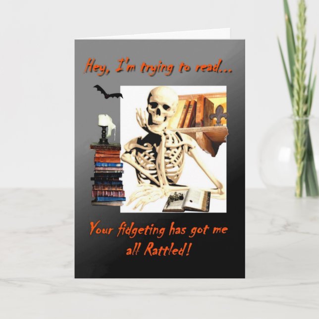 Carte d'Halloween, Lecture de squelette, Étiquette (Devant)