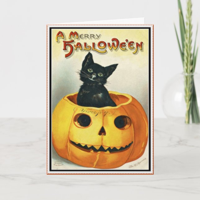 Carte d'Halloween Little Black et Jack O' Lantern (Devant)