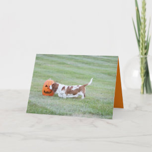 Carte d'Halloween mignonne avec Hound et Citrouill