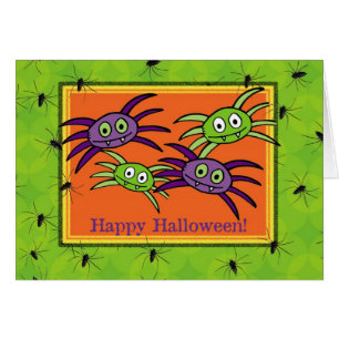 Carte d'Halloween mignonne violet et araignées ver