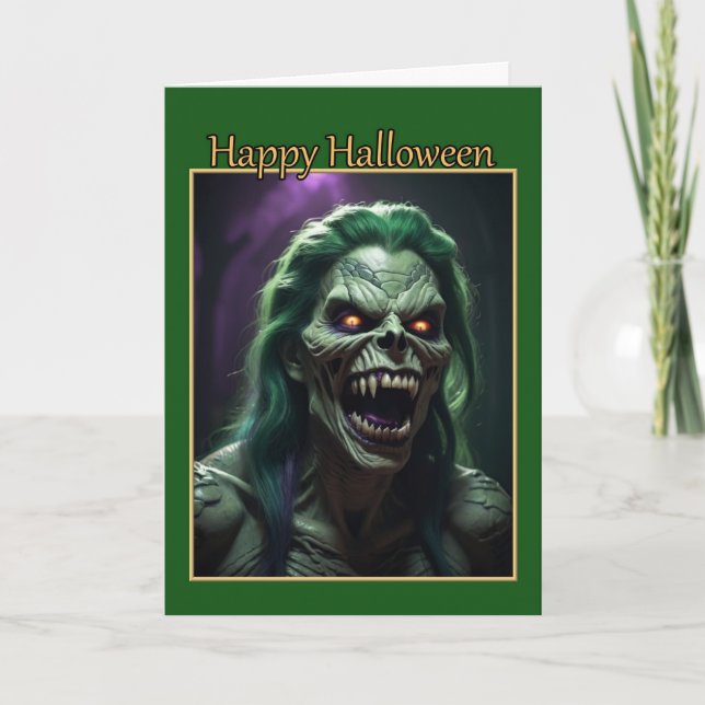 Carte d'Halloween Monstre du serpent vert (Devant)