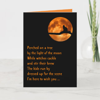 Carte d'Halloween pour amoureux de les chats, poèm