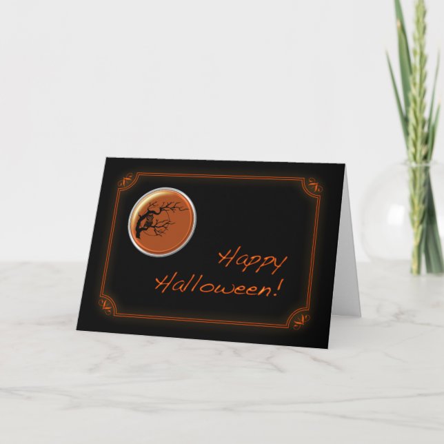 Carte d'Halloween pour la chouette orange noire et (Devant)