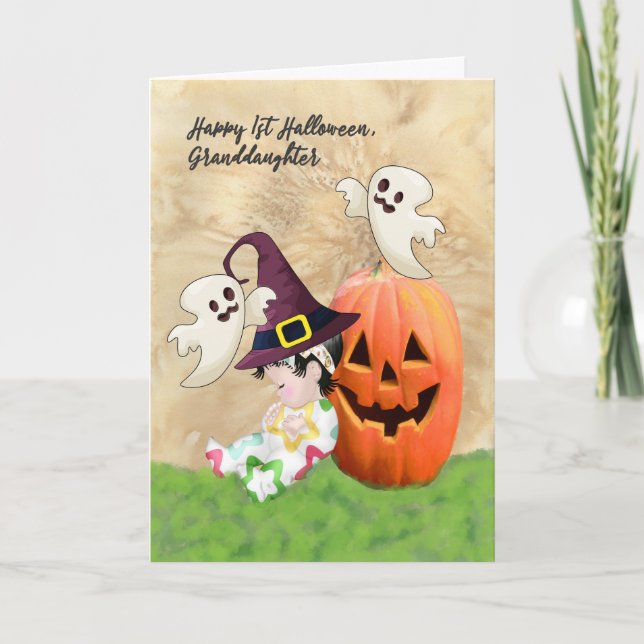 Carte d'Halloween pour petite-fille avec bébé, Fan (Devant)