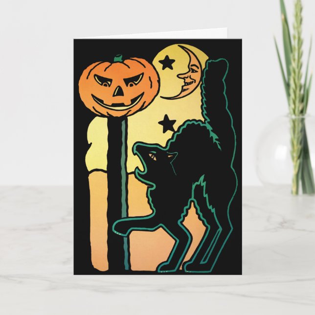Carte d'Halloween rétro et Citrouille (Devant)